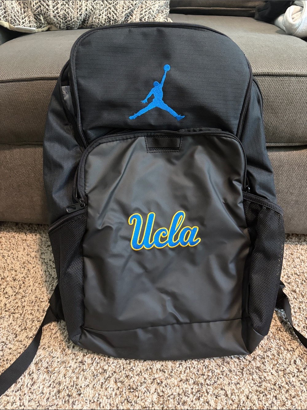 Jordan Men's Black Backpack with Blue Jumpman and UCLA Script